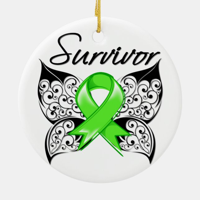 Non-Hodgkins Lymphoma Survivor Butterfly Ceramic Ornament (Back)
