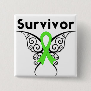Non-Hodgkins Lymphoma Survivor Tribal Butterfly Pinback Button