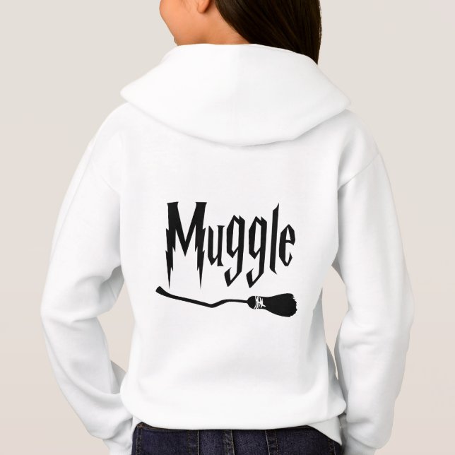 Non-Magical Witch and wizard design with broom Hoodie (Back)
