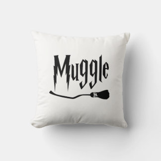 Non-Magical Witch and wizard design with broom Throw Pillow