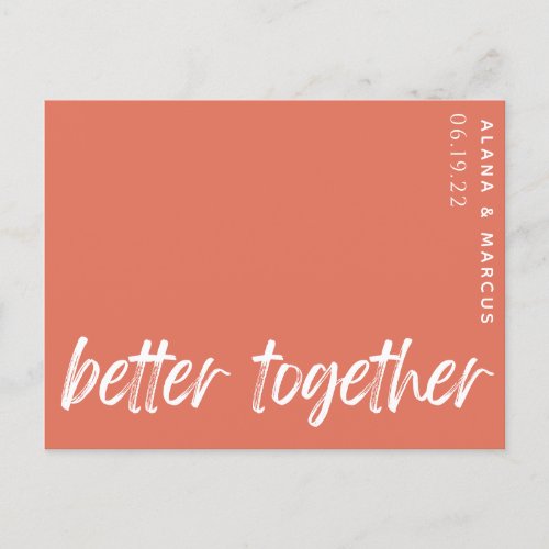 non photo better together save the date terracotta announcement postcard