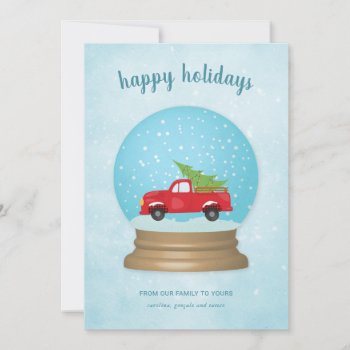 Non Photo Christmas Tree Snow Globe Old Red Truck Holiday Card by rua_25 at Zazzle