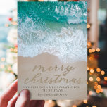 Non-Photo Coastal Beach Christmas Holiday Card<br><div class="desc">Experience the tropical Christmas spirit with our unique beach holiday card. This simple yet stunning card features a picturesque sandy shoreline and the mesmerizing turquoise blue sea. The festive message 'merry Christmas' is also artistically written on the sand. You can add a personal touch with a customized message and your...</div>