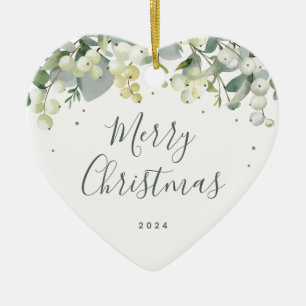 Non-Photo Custom Snowberry Christmas Heart Shaped Ceramic Ornament