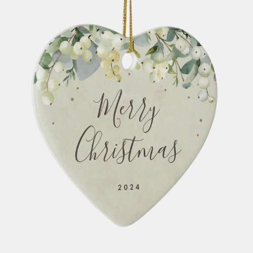 Non_Photo Custom Snowberry Christmas Heart Shaped Ceramic Ornament