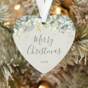 Non-Photo Custom Snowberry Heart Shaped Christmas Ornament