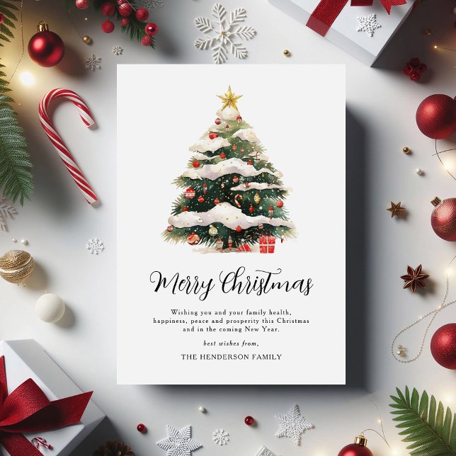 Non-Photo Elegant Watercolor Christmas Tree Holiday Card (Creator Uploaded)