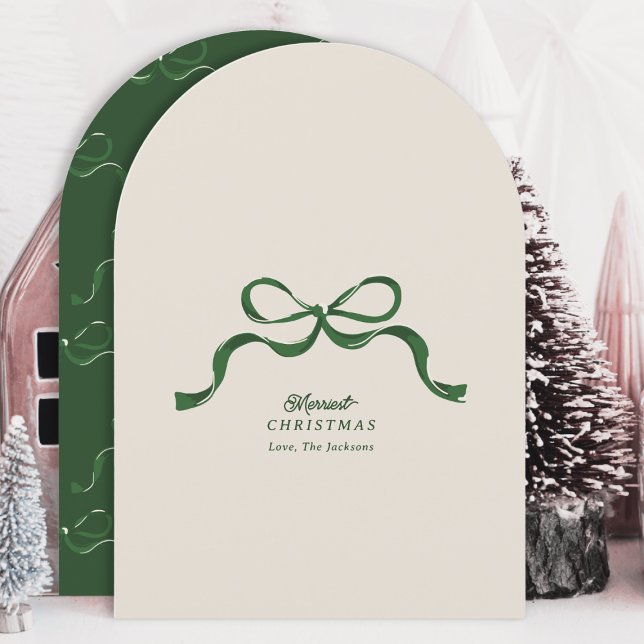non photo green retro christmas bow arch card (Creator Uploaded)