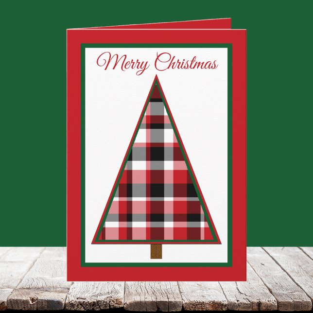 Non Photo Red Plaid Christmas Tree Christmas Card (Creator Uploaded)