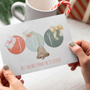 Non photo retro modern joy typography Christmas Holiday Card