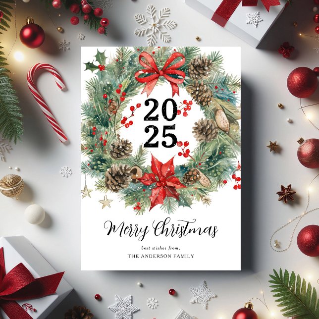 Non Photo Watercolor Christmas Wreath Holiday Card (Creator Uploaded)
