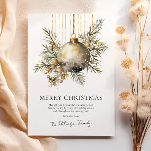 Non-Photo Watercolor Gold Bauble Christmas Holiday Card