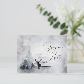 Non Photo Watercolor Rustic Forest Deer Christmas