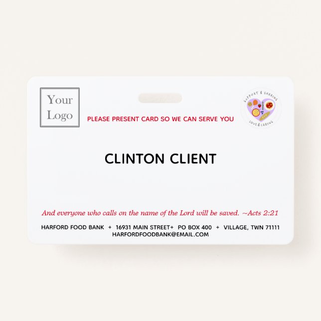 Non Profit Charity Client ID Card Badge (Back)
