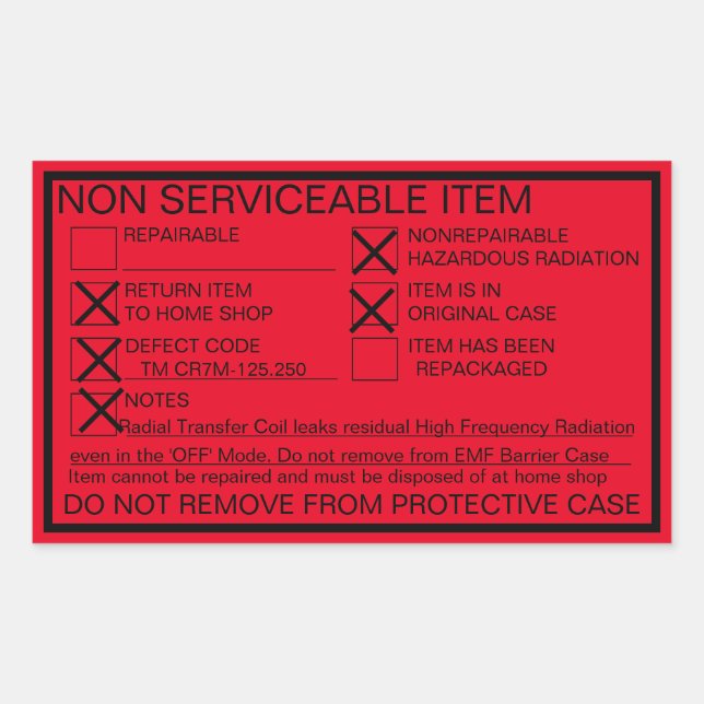 Non Repairable Leaking Radiation Sticker (Front)