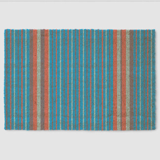 Non-Slip Aqua Striped Coir Fiber Door Mat