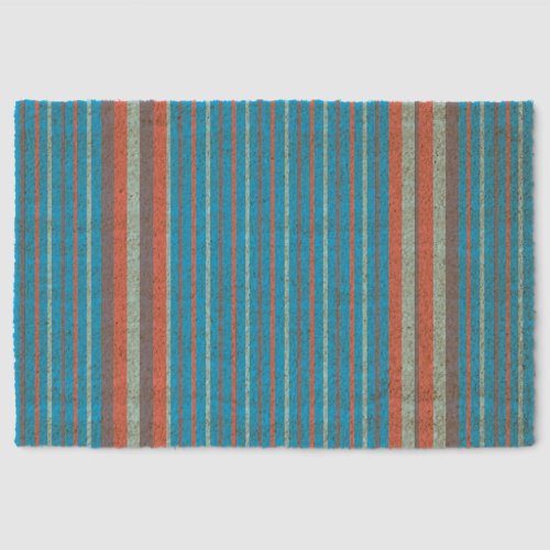 Non-Slip Aqua Striped Coir Fiber Door Mat