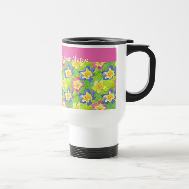 Non-spill Mug to Personalize Primroses Gingham (Right)