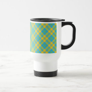 Non-spill Travel Mug: Blue, Yellow, Green Plaid Travel Mug