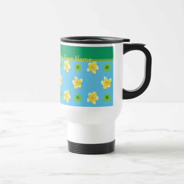 Non-spill Travel Mug: Personalize Primroses Polkas Travel Mug (Right)