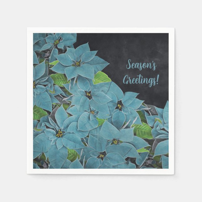 Non-traditional Blue Poinsettia Holiday Napkins (Front)