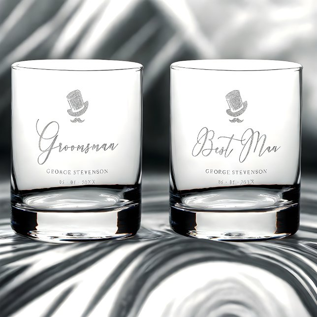 Non-traditional Fancy Gentleman Top Hat Best Man Rocks Glass (Non-traditional Fancy Gentleman Top Hat Best Man Chic Wedding Minimalist Proposals on Etched Glass.)
