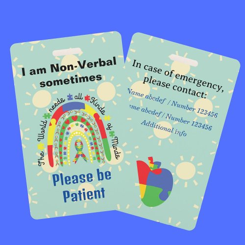 Non Verbal Autism awareness lanyard autistic ID Badge