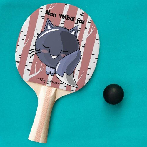 Non verbal blue fox pink birch trees illustration ping pong paddle