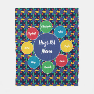 Nona Grandma Grandchildren Family Hugs Monogram Fleece Blanket