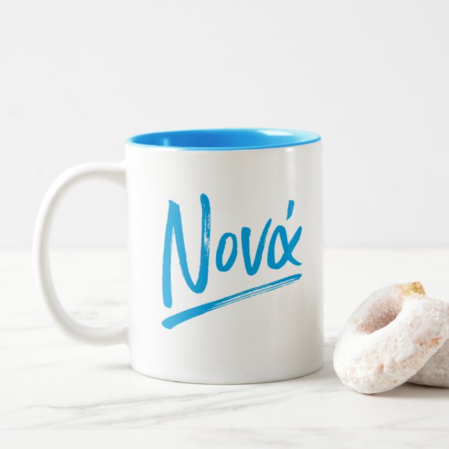 Nona Greek Godmother blue Two-Tone Coffee Mug (With Donut)