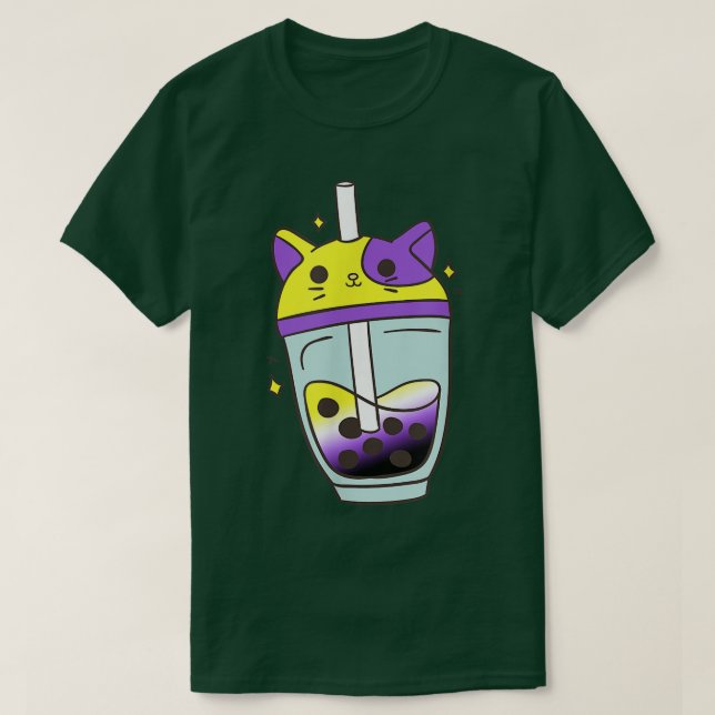 Nonbinary Cat Bubble Tea Lover Kawaii LGBT Non Bin T-Shirt (Design Front)