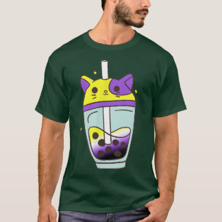 Nonbinary Cat Bubble Tea Lover Kawaii LGBT Non Bin T-Shirt