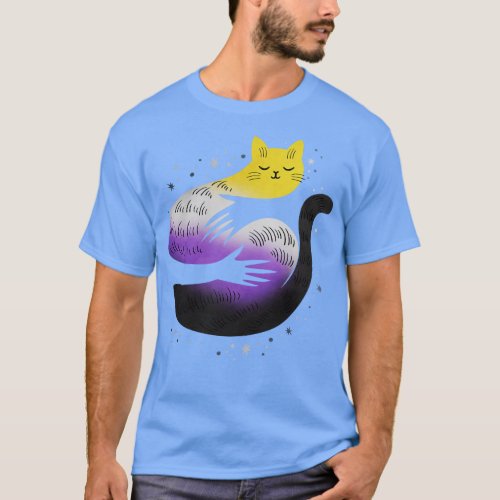 Nonbinary Cat Hug LGBT Pride Flag T_Shirt