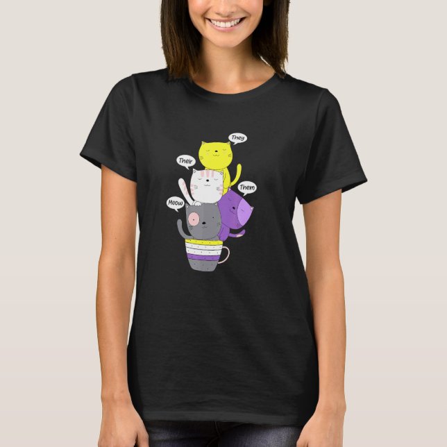 Nonbinary Cat They Them Theirs Genderqueer Pride K T-Shirt (Front)