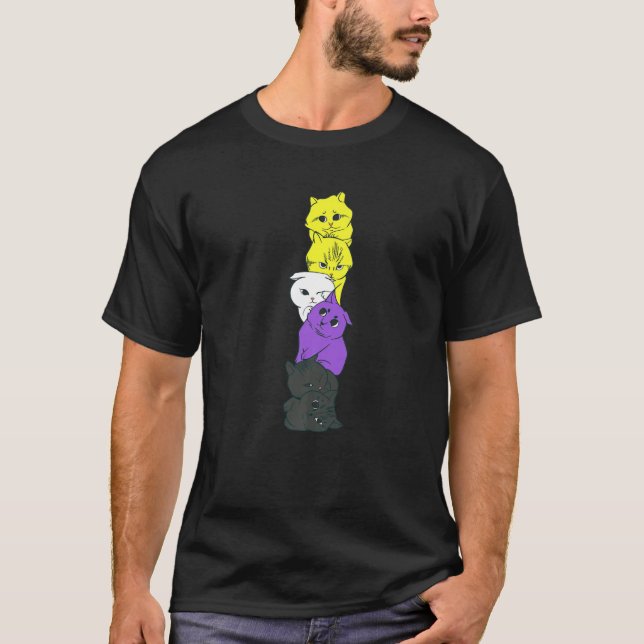 Nonbinary Cats Pride Nonbinary Flag Colors T-Shirt (Front)