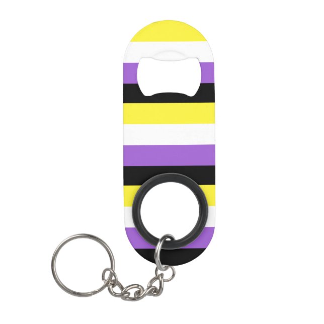 Nonbinary Flag Keychain Bottle Opener (Front)