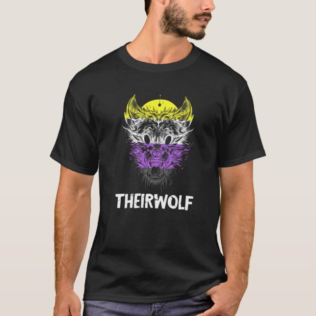 Nonbinary Flag LGBTQ Nonbinary Pride Theirwolf Non T-Shirt (Front)