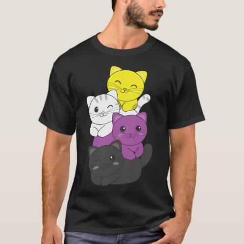 Nonbinary Flag Non Binary Pride LGBTQ Cats Nonbina T_Shirt