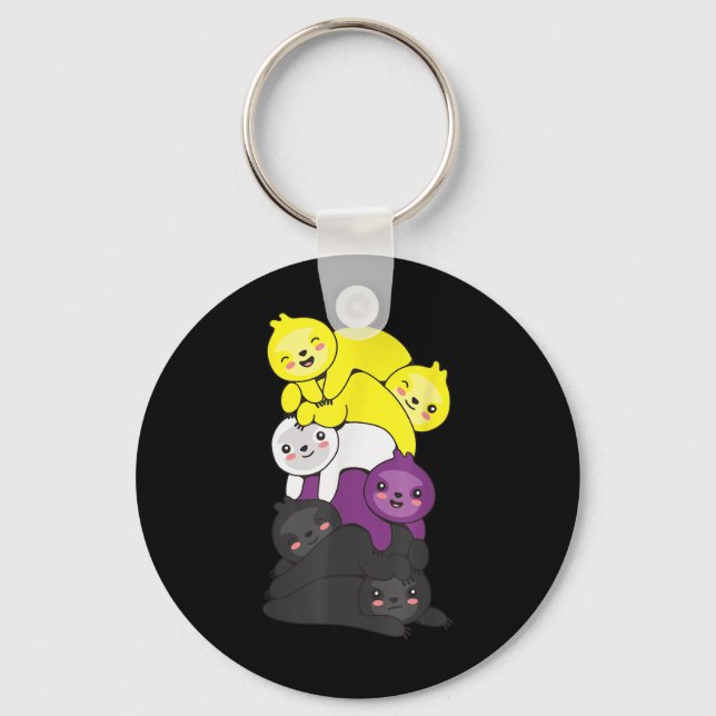 Nonbinary Flag Non Binary Pride Lgbtq Sloth _1  Keychain (Front)