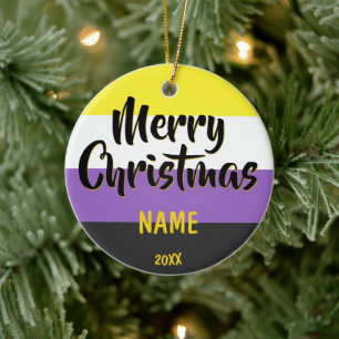 Nonbinary Flag Personalized Christmas Ceramic Ornament