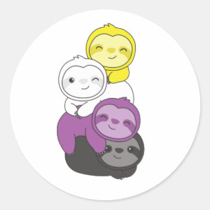 Nonbinary Flag Pride Lgbtq Cute Sloth Pile Classic Round Sticker
