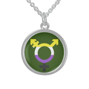 Nonbinary Flag Trans Symbol Sterling Silver Necklace