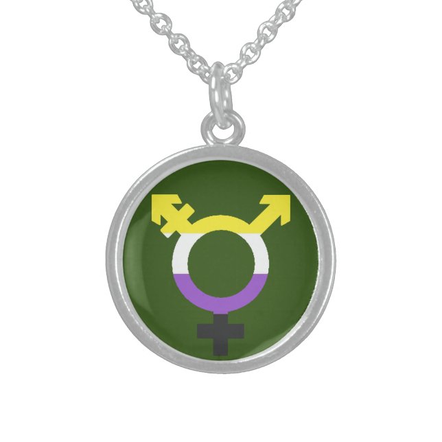 Nonbinary Flag Trans Symbol Sterling Silver Necklace (Front)