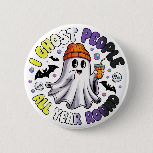 Nonbinary Funny Halloween – I Ghost People Button (Front)