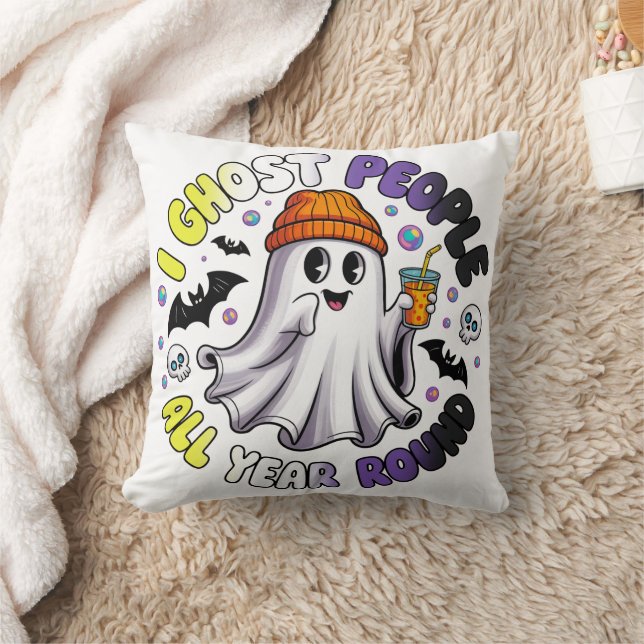 Nonbinary Funny Halloween – I Ghost People Throw Pillow (Blanket)