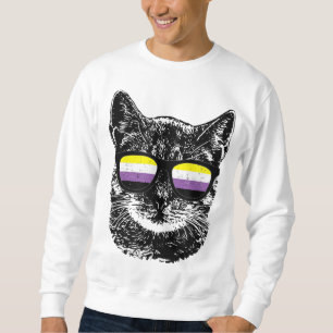 Nonbinary Gay Pride Cat LGBT Sunglasses Sweatshirt