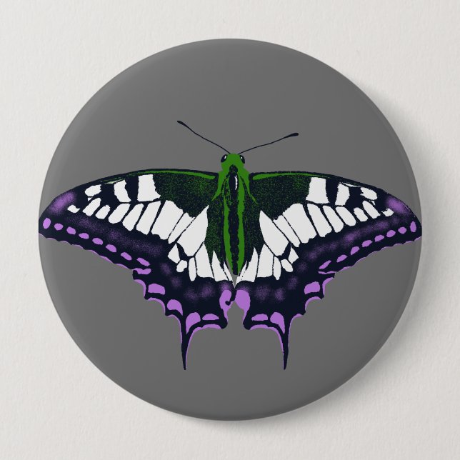 Nonbinary Genderqueer Pride Swallowtail Butterfly Button (Front)