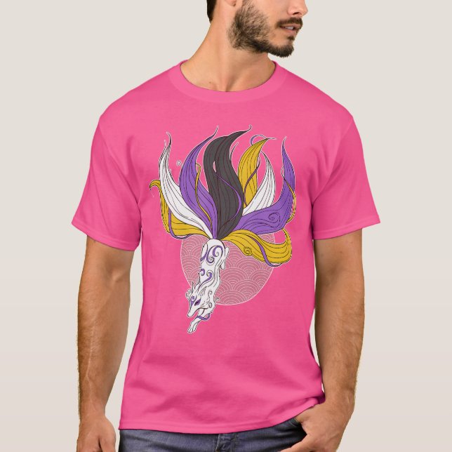 Nonbinary Kitsune Non Binary Pride Flag Trans Japa T-Shirt (Front)