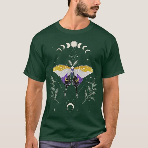 Nonbinary Luna Moth Celestial  LGBT Pride Flag T_Shirt