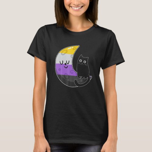 Nonbinary Moon Space Cat Lgb Pride With Nb Non Bin T_Shirt